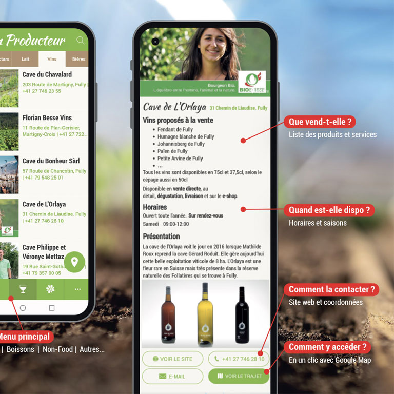 Fiche producteur détaillée dans l'app Mon Producteur : produits, horaires et contact